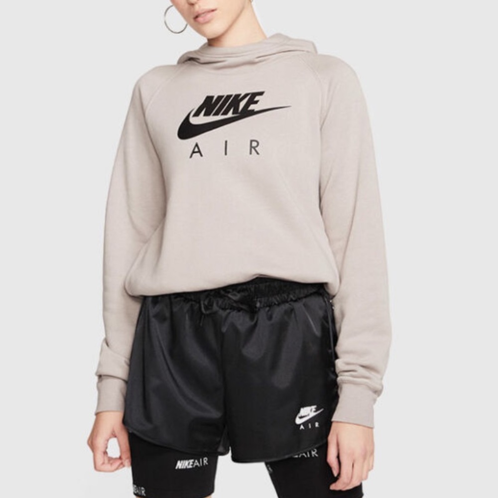 Nike Air Womens Pullover Hoodie Cowl Neck Swoosh Logo Beige-Gray Size Small
